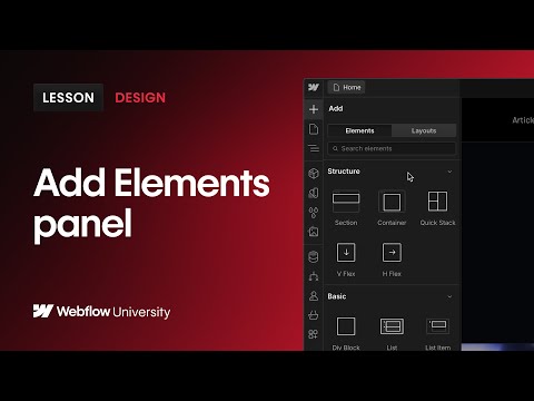 The Add Elements panel — Webflow tutorial [Video]