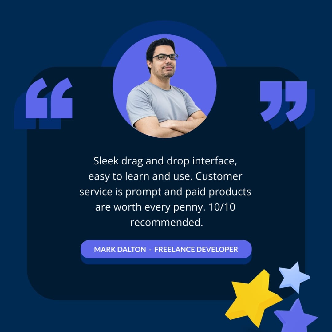 Low-code App Builder Video Testimonial Square Template